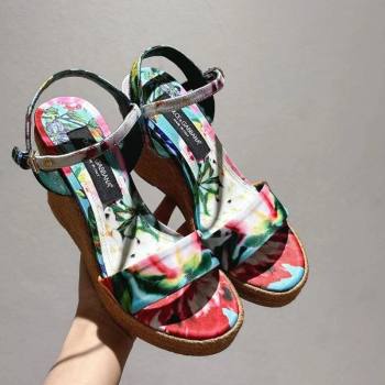 Dolce Gabbana Printed Wedge Sandals 10cm Multicolor 2025 0604 (MD-250604137)