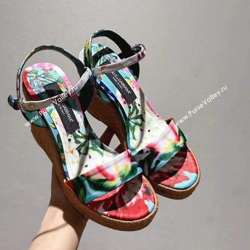 Dolce Gabbana Printed Wedge Sandals 10cm Multicolor 2025 0604 (MD-250604137)