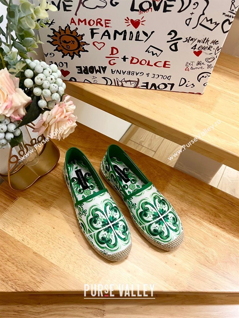 Dolce Gabbana Majolica-print Canvas Espadrilles Flat Green 2025 (MD-250604141)