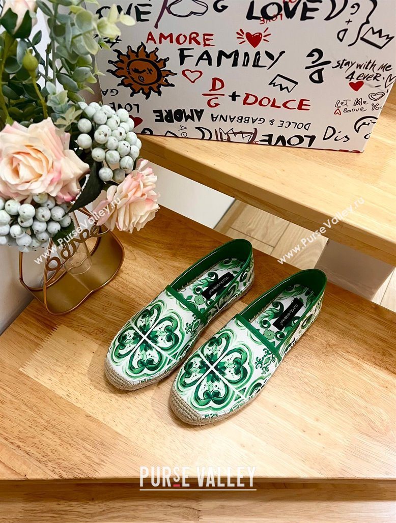 Dolce Gabbana Majolica-print Canvas Espadrilles Flat Green 2025 (MD-250604141)