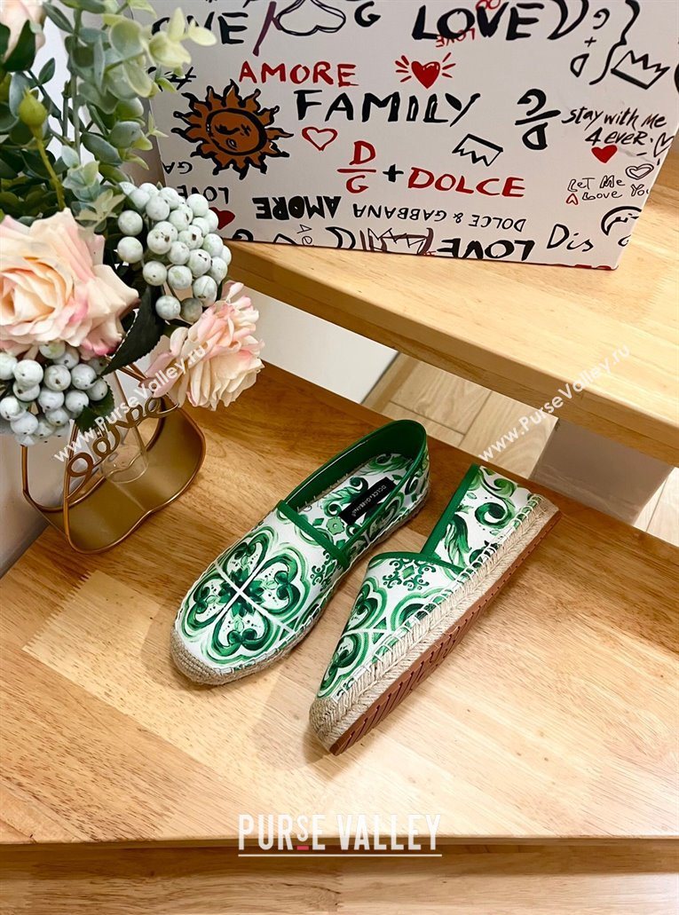 Dolce Gabbana Majolica-print Canvas Espadrilles Flat Green 2025 (MD-250604141)