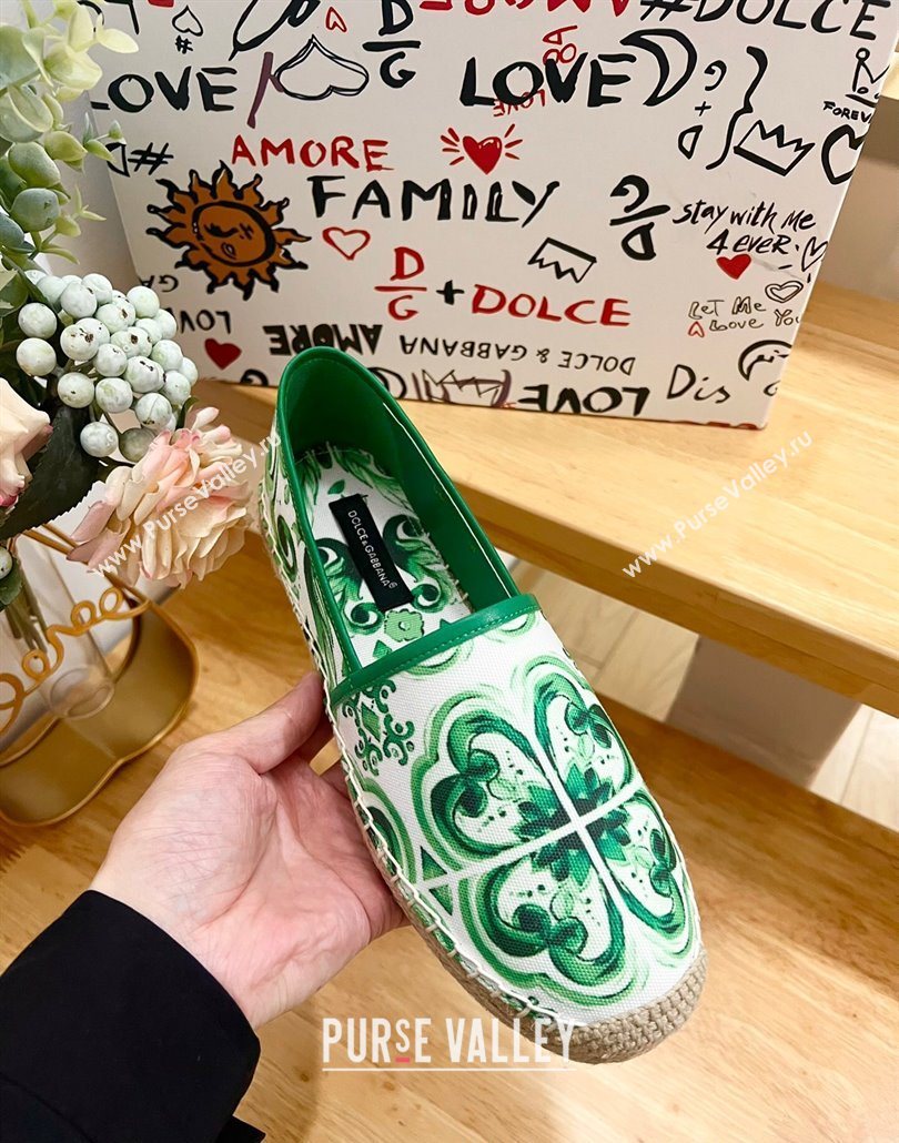 Dolce Gabbana Majolica-print Canvas Espadrilles Flat Green 2025 (MD-250604141)