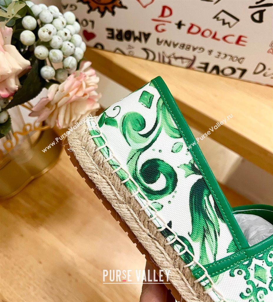 Dolce Gabbana Majolica-print Canvas Espadrilles Flat Green 2025 (MD-250604141)