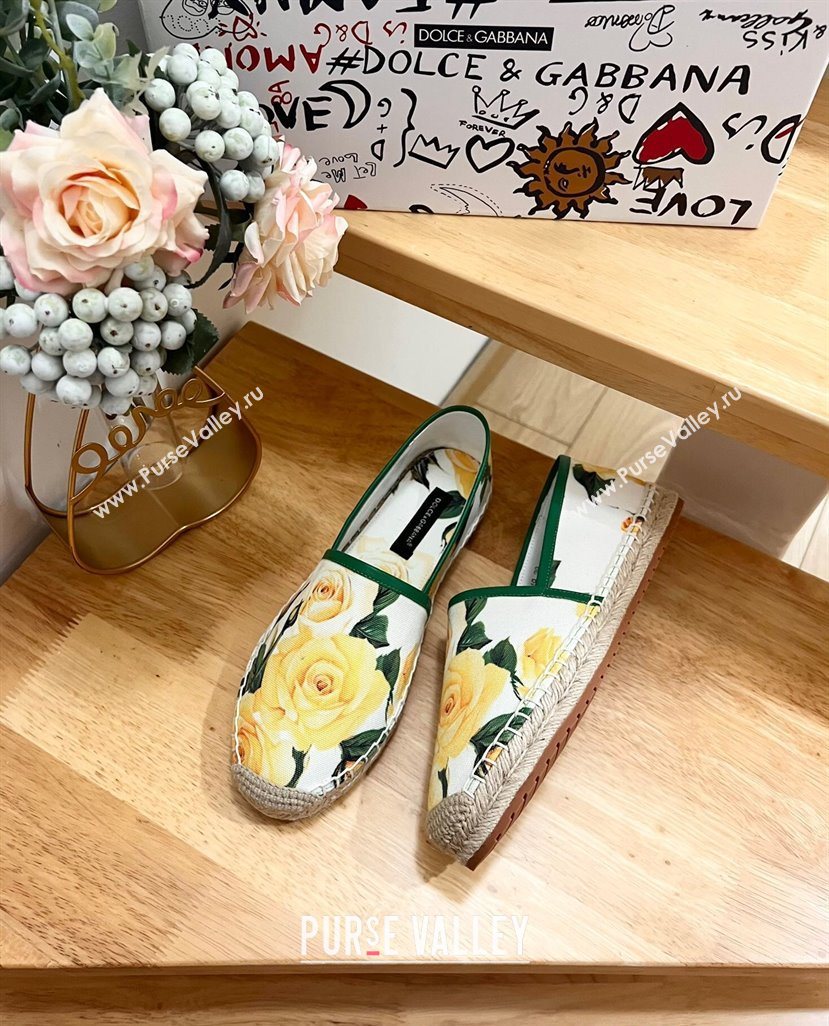 Dolce Gabbana Flower-print Canvas Espadrilles Flat Yellow 2025 (MD-250604142)