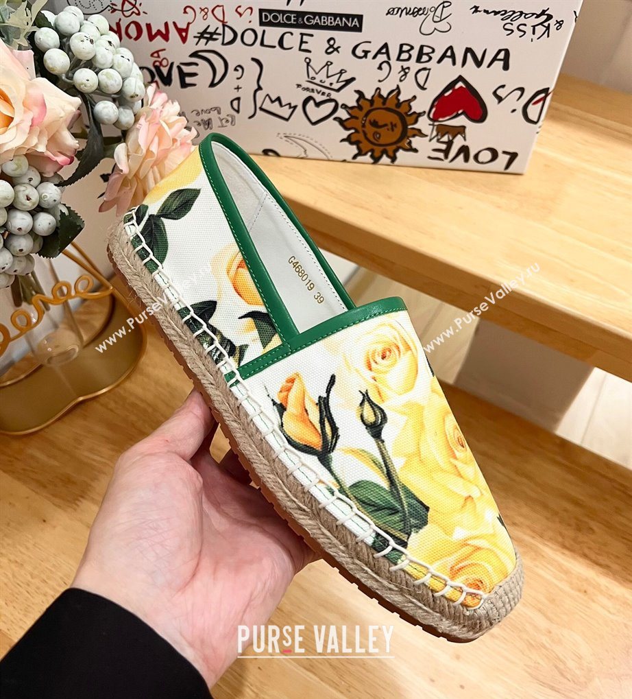 Dolce Gabbana Flower-print Canvas Espadrilles Flat Yellow 2025 (MD-250604142)