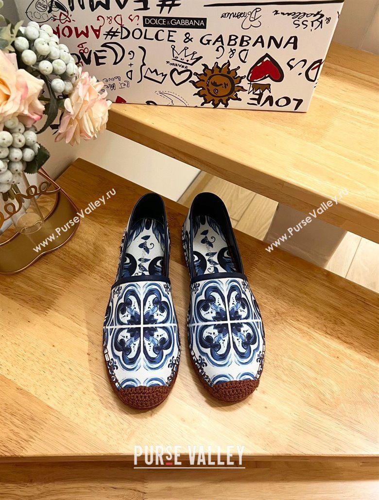 Dolce Gabbana Majolica-print Canvas Espadrilles Flat Blue 2025 (MD-250604143)