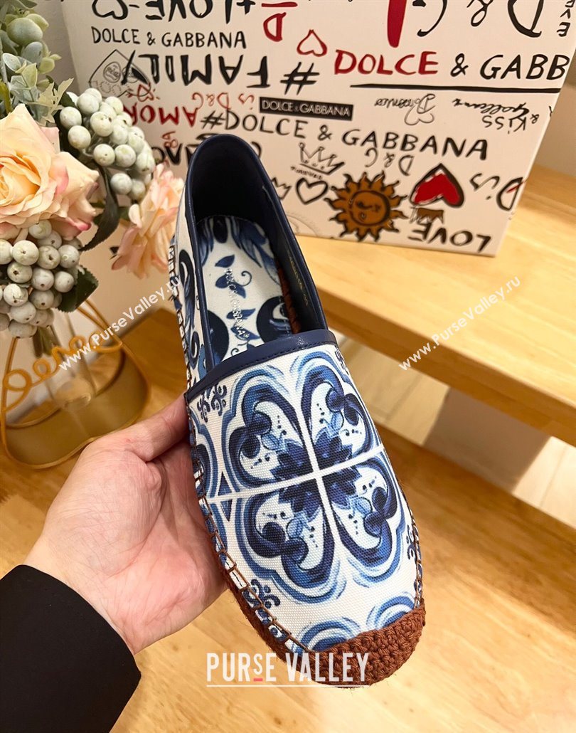 Dolce Gabbana Majolica-print Canvas Espadrilles Flat Blue 2025 (MD-250604143)