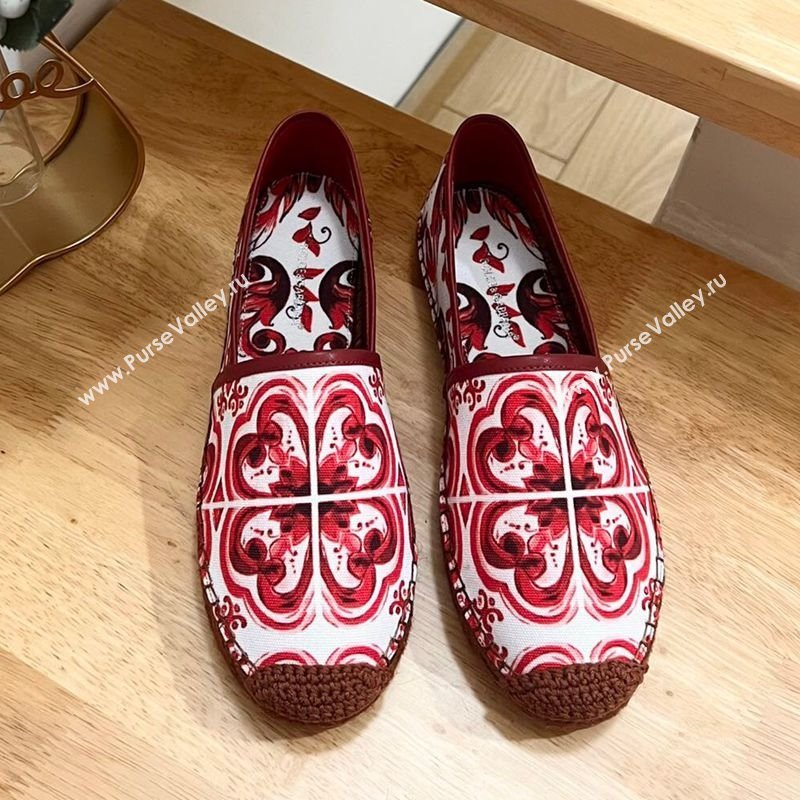 Dolce Gabbana Majolica-print Canvas Espadrilles Flat Red 2025 (MD-250604144)