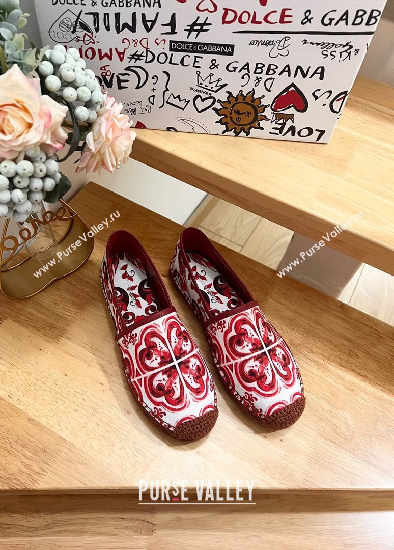 Dolce Gabbana Majolica-print Canvas Espadrilles Flat Red 2025 (MD-250604144)