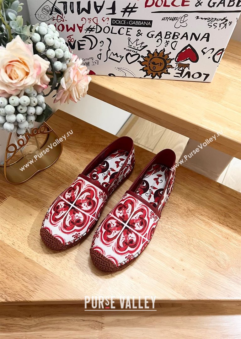 Dolce Gabbana Majolica-print Canvas Espadrilles Flat Red 2025 (MD-250604144)