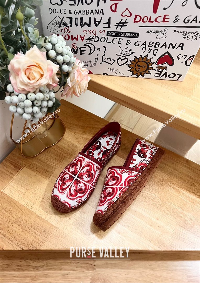 Dolce Gabbana Majolica-print Canvas Espadrilles Flat Red 2025 (MD-250604144)