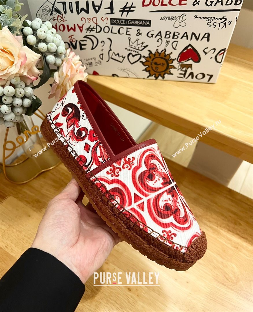 Dolce Gabbana Majolica-print Canvas Espadrilles Flat Red 2025 (MD-250604144)