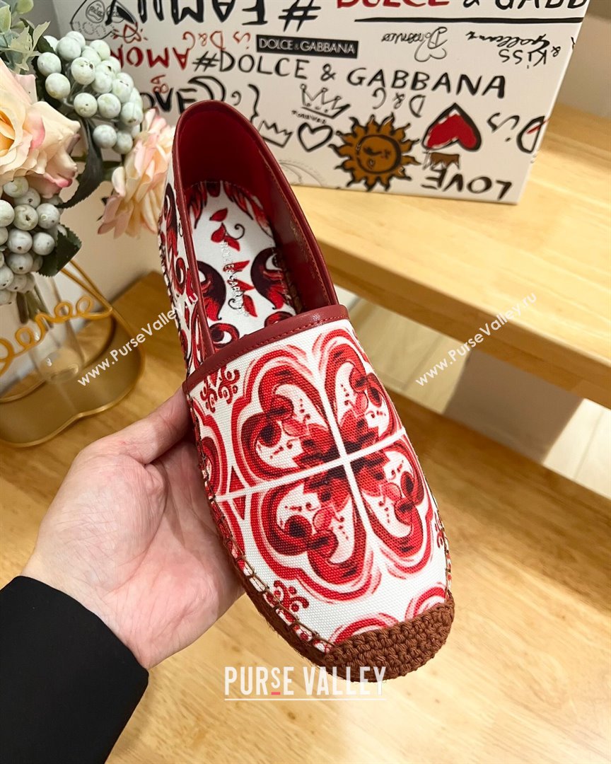 Dolce Gabbana Majolica-print Canvas Espadrilles Flat Red 2025 (MD-250604144)
