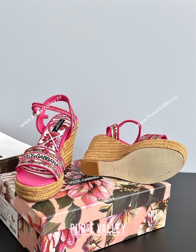 Dolce Gabbana Wedge Sandals 9cm in Majolica Embroidery Pink 2025 (MD-250825132)