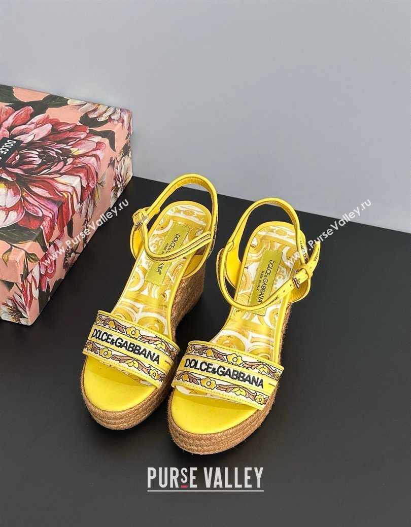 Dolce Gabbana Wedge Sandals 9cm in Majolica Embroidery Yellow 2025 (MD-250825133)