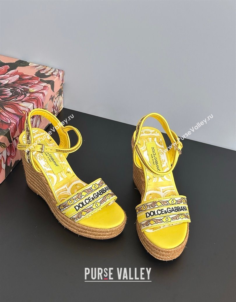 Dolce Gabbana Wedge Sandals 9cm in Majolica Embroidery Yellow 2025 (MD-250825133)