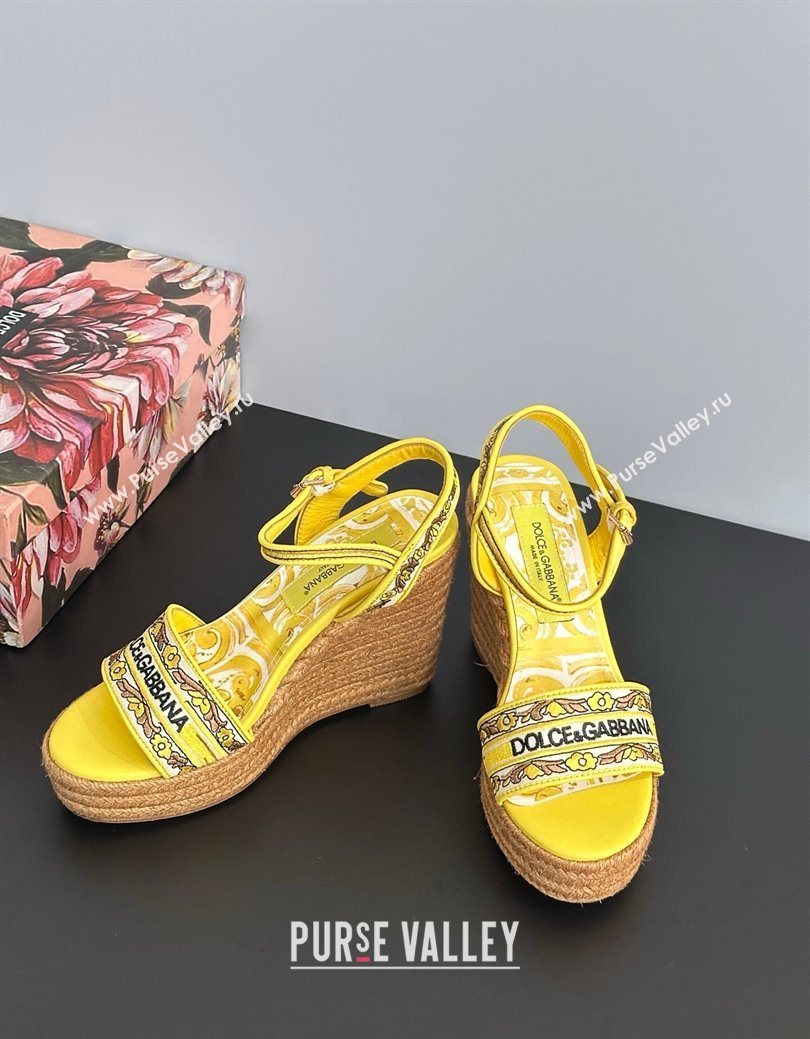 Dolce Gabbana Wedge Sandals 9cm in Majolica Embroidery Yellow 2025 (MD-250825133)
