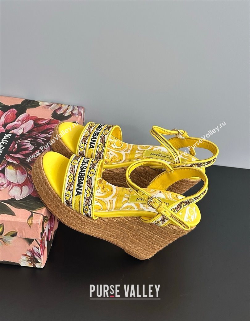 Dolce Gabbana Wedge Sandals 9cm in Majolica Embroidery Yellow 2025 (MD-250825133)