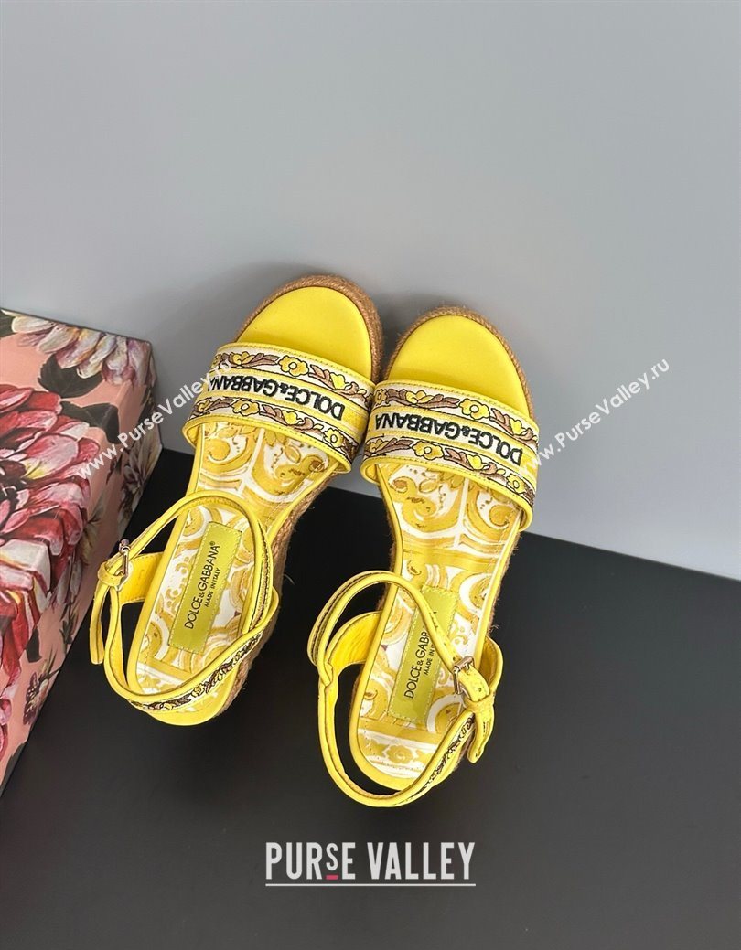 Dolce Gabbana Wedge Sandals 9cm in Majolica Embroidery Yellow 2025 (MD-250825133)