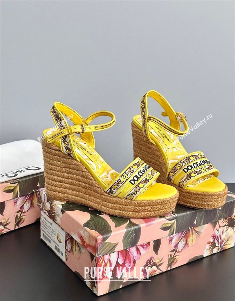 Dolce Gabbana Wedge Sandals 9cm in Majolica Embroidery Yellow 2025 (MD-250825133)
