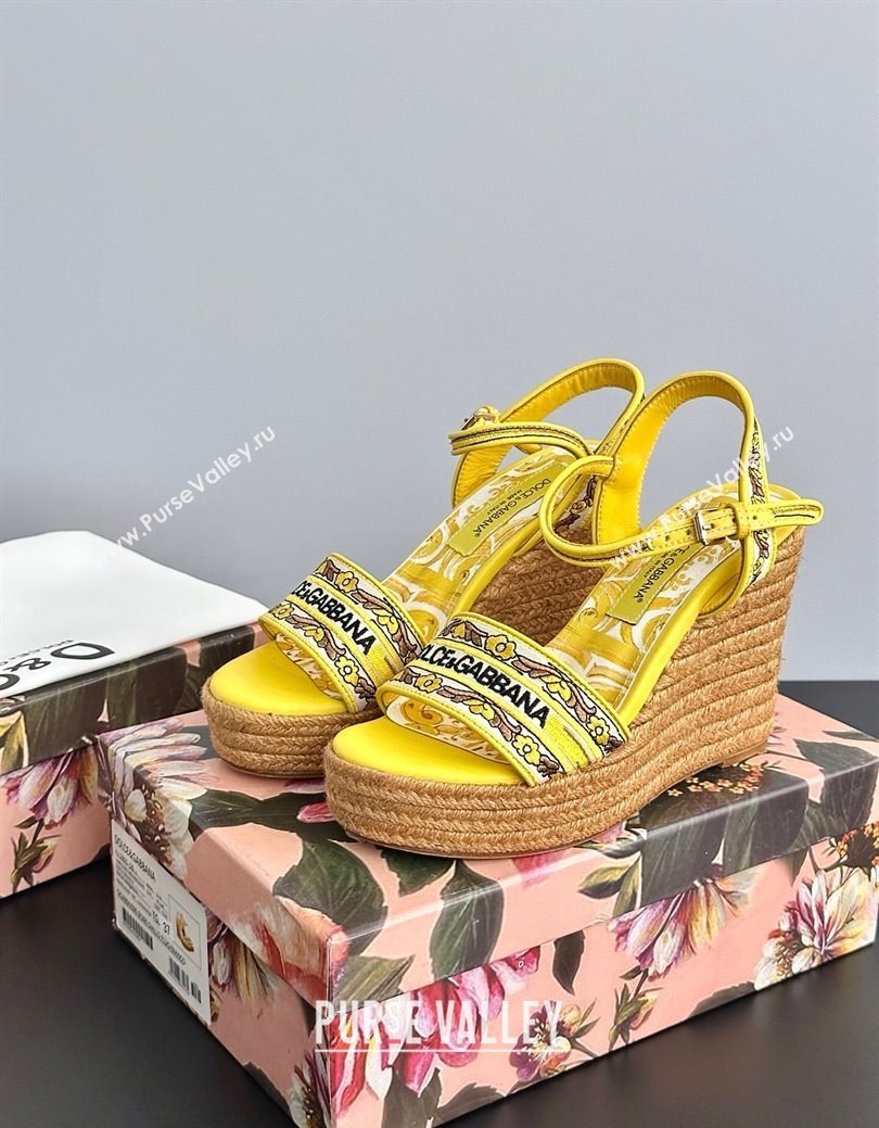 Dolce Gabbana Wedge Sandals 9cm in Majolica Embroidery Yellow 2025 (MD-250825133)
