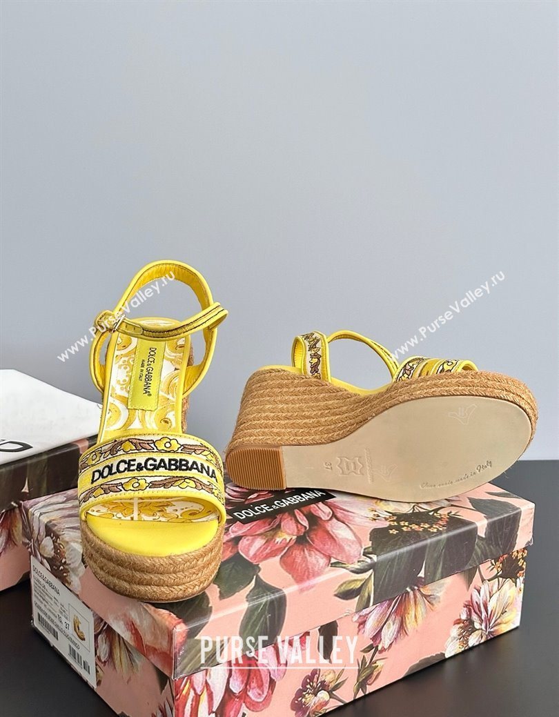 Dolce Gabbana Wedge Sandals 9cm in Majolica Embroidery Yellow 2025 (MD-250825133)