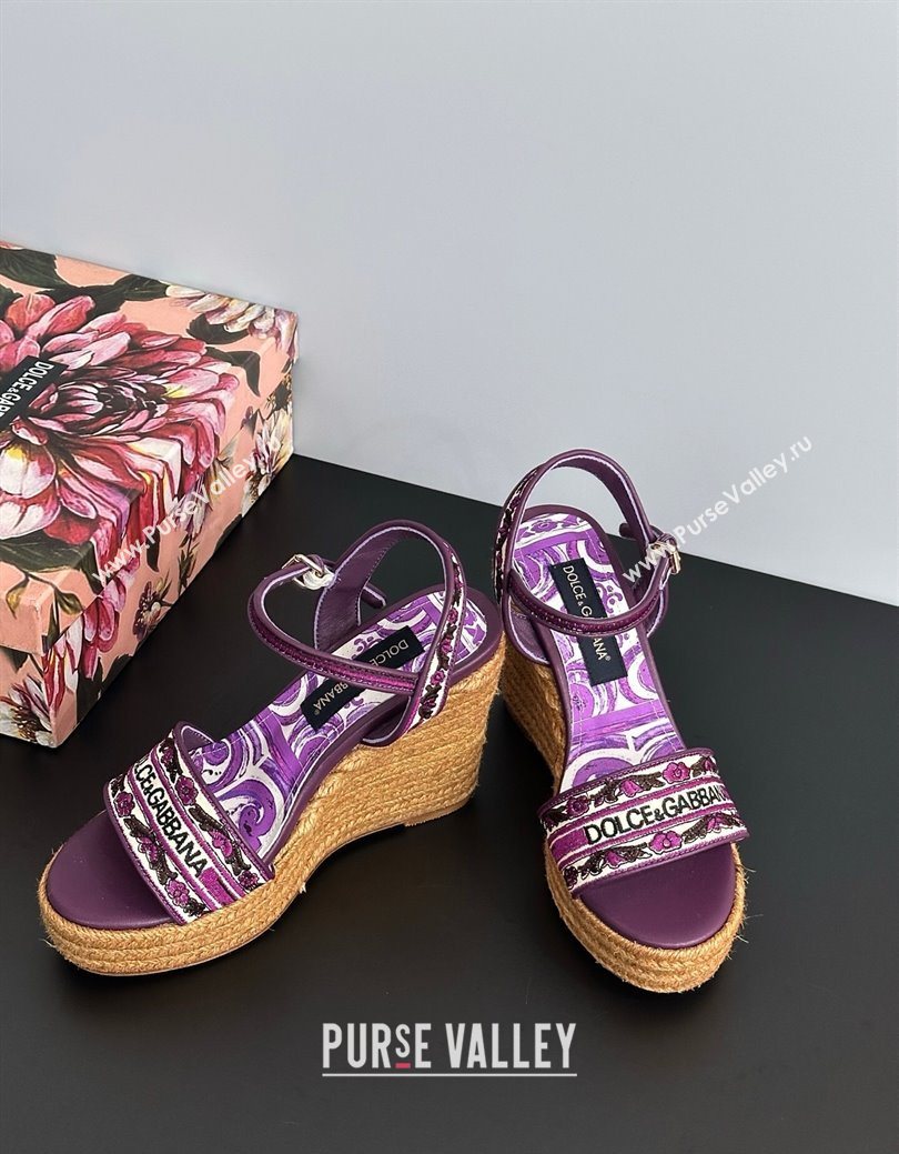 Dolce Gabbana Wedge Sandals 9cm in Majolica Embroidery Purple 2025 (MD-250825134)