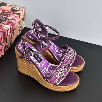 Dolce Gabbana Wedge Sandals 9cm in Majolica Embroidery Purple 2025 (MD-250825134)