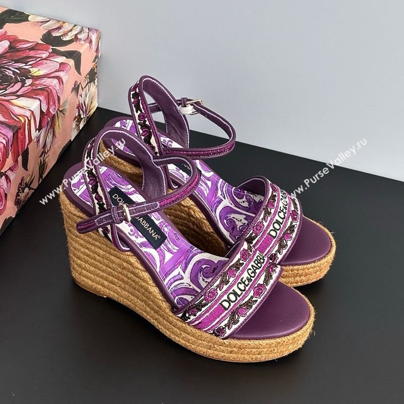 Dolce Gabbana Wedge Sandals 9cm in Majolica Embroidery Purple 2025 (MD-250825134)