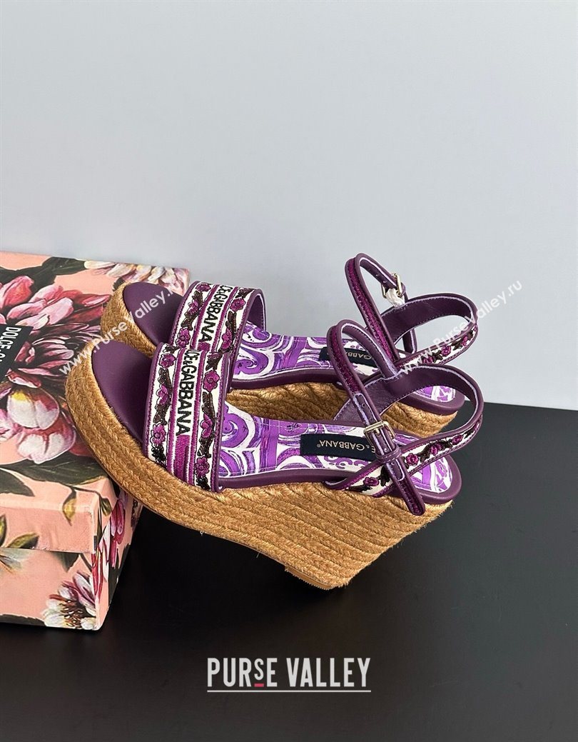 Dolce Gabbana Wedge Sandals 9cm in Majolica Embroidery Purple 2025 (MD-250825134)