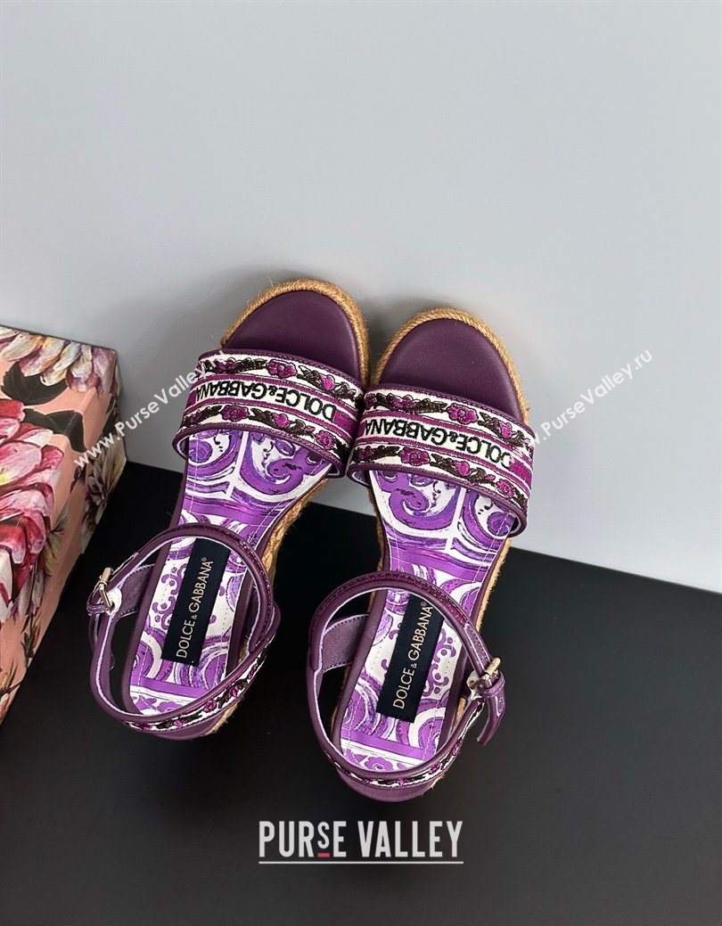 Dolce Gabbana Wedge Sandals 9cm in Majolica Embroidery Purple 2025 (MD-250825134)