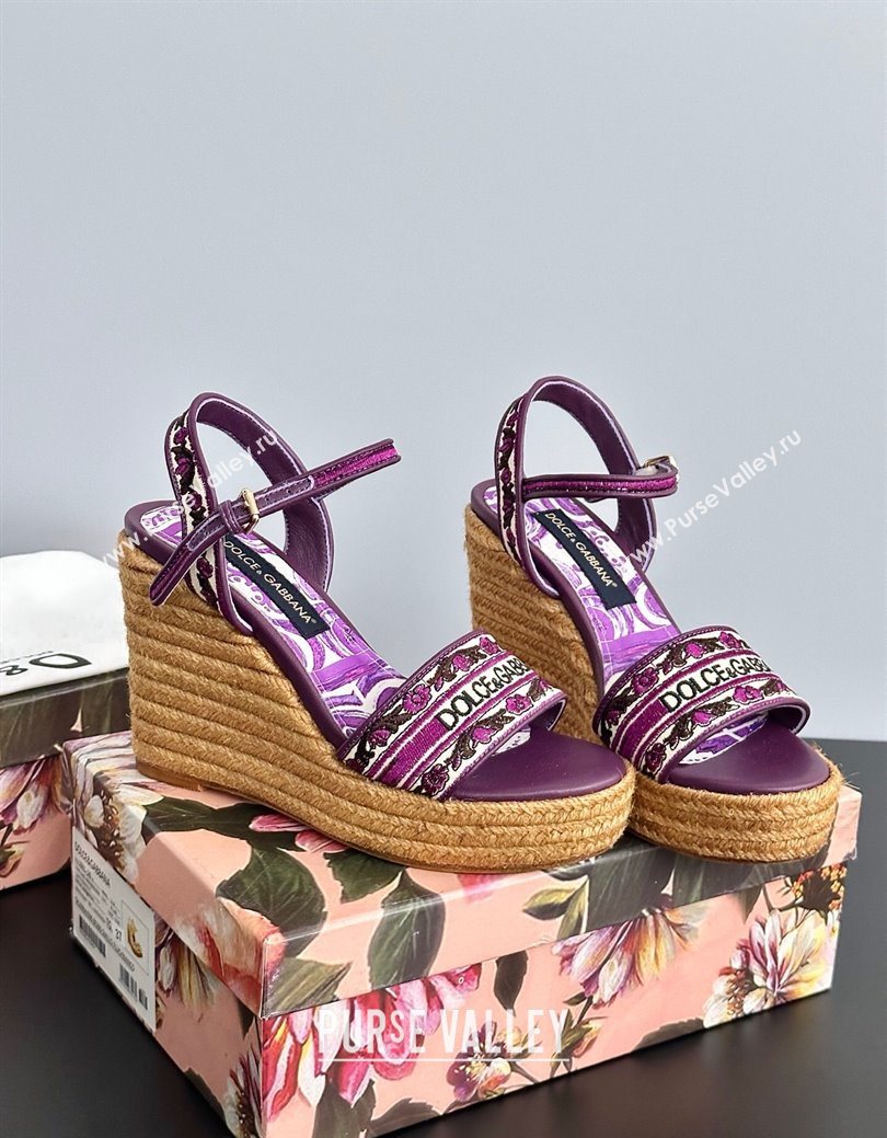 Dolce Gabbana Wedge Sandals 9cm in Majolica Embroidery Purple 2025 (MD-250825134)