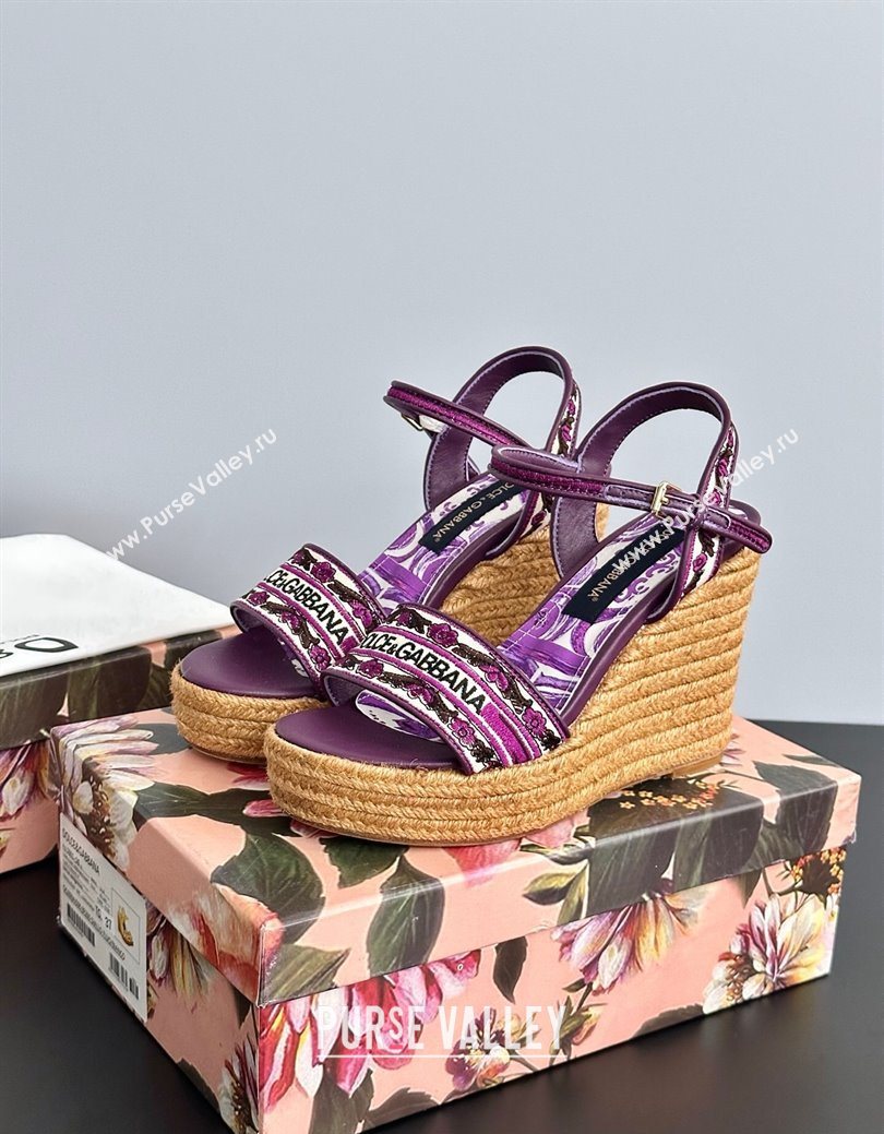 Dolce Gabbana Wedge Sandals 9cm in Majolica Embroidery Purple 2025 (MD-250825134)
