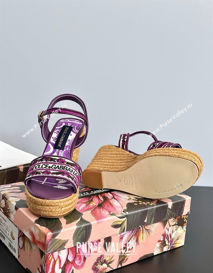 Dolce Gabbana Wedge Sandals 9cm in Majolica Embroidery Purple 2025 (MD-250825134)