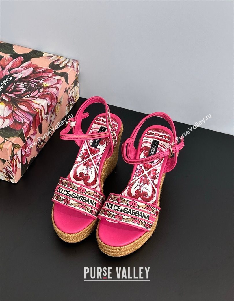 Dolce Gabbana Wedge Sandals 9cm in Majolica Embroidery Pink 2025 (MD-250825132)