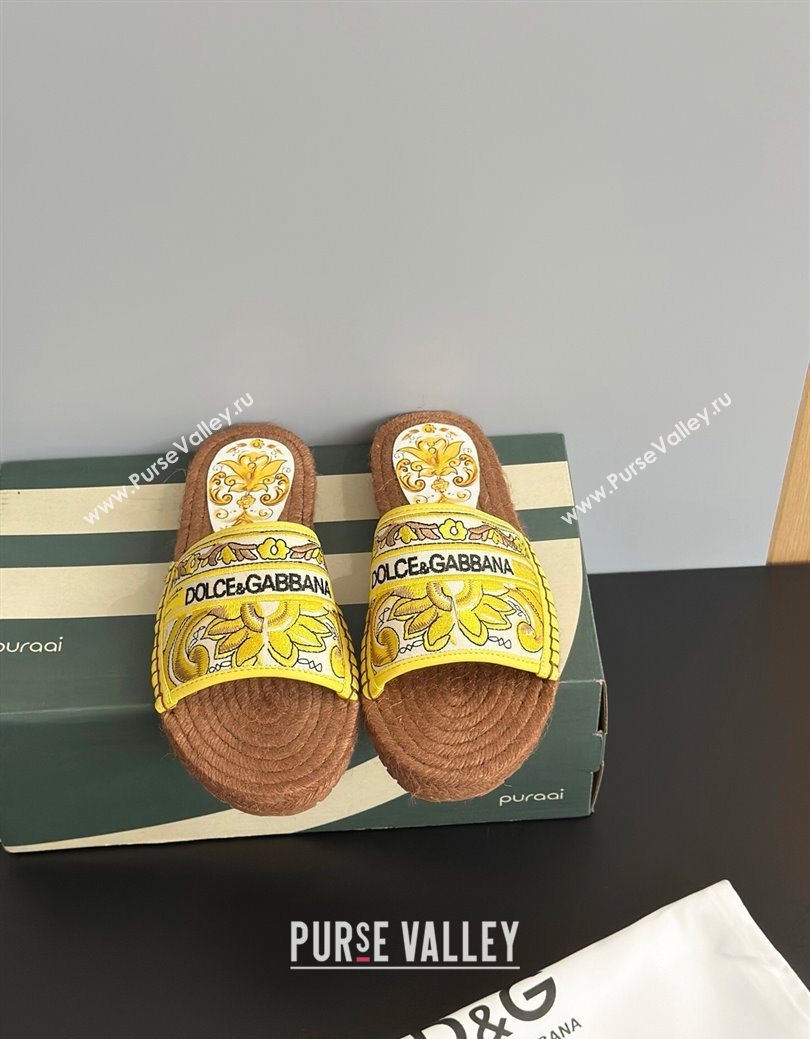 Dolce Gabbana Espadrille Flat Sliders Sandal in Majolica Embroidery Yellow 2025 (MD-250825135)