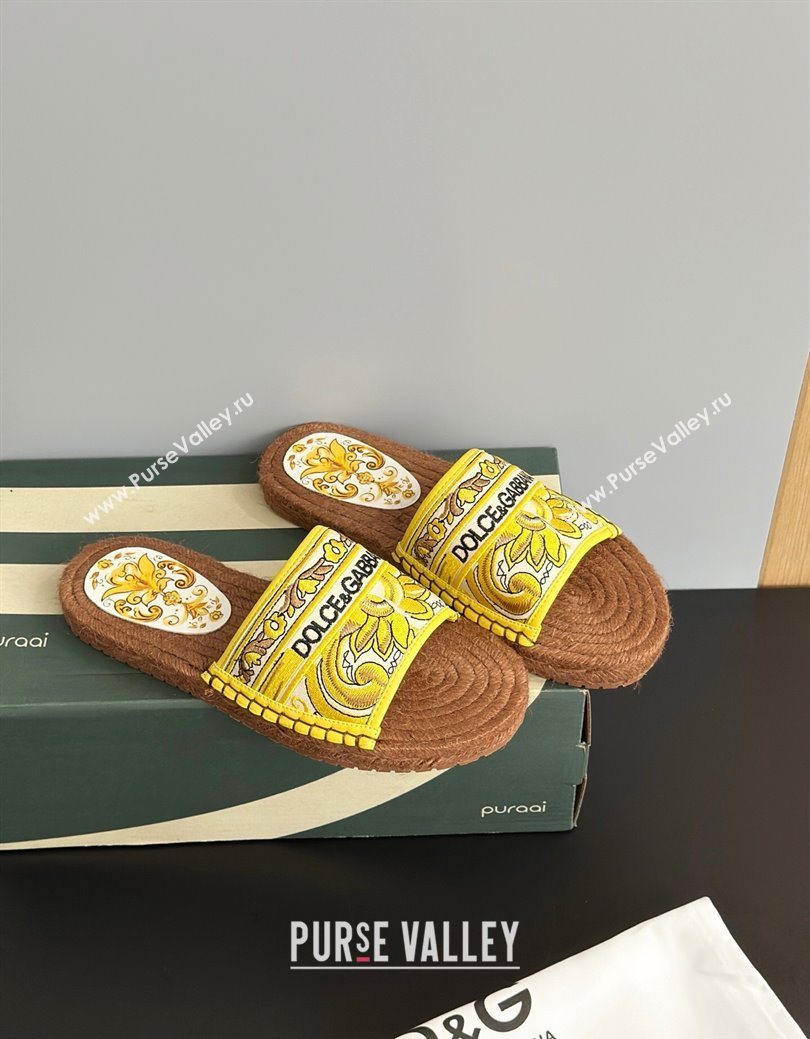 Dolce Gabbana Espadrille Flat Sliders Sandal in Majolica Embroidery Yellow 2025 (MD-250825135)