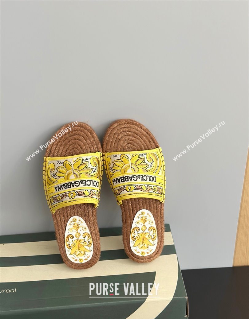 Dolce Gabbana Espadrille Flat Sliders Sandal in Majolica Embroidery Yellow 2025 (MD-250825135)