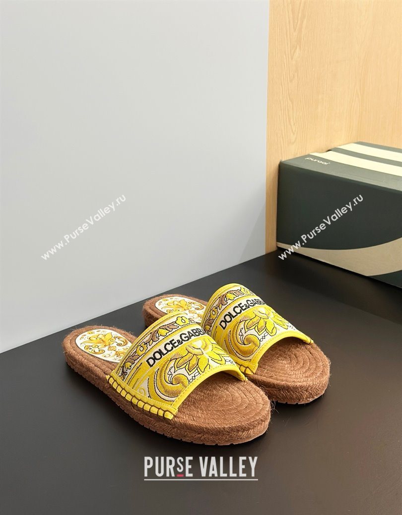 Dolce Gabbana Espadrille Flat Sliders Sandal in Majolica Embroidery Yellow 2025 (MD-250825135)