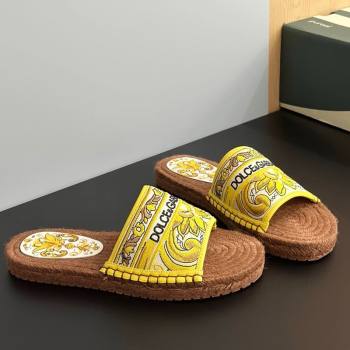 Dolce Gabbana Espadrille Flat Sliders Sandal in Majolica Embroidery Yellow 2025 (MD-250825135)