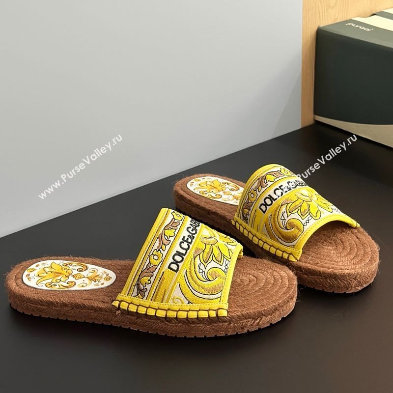 Dolce Gabbana Espadrille Flat Sliders Sandal in Majolica Embroidery Yellow 2025 (MD-250825135)
