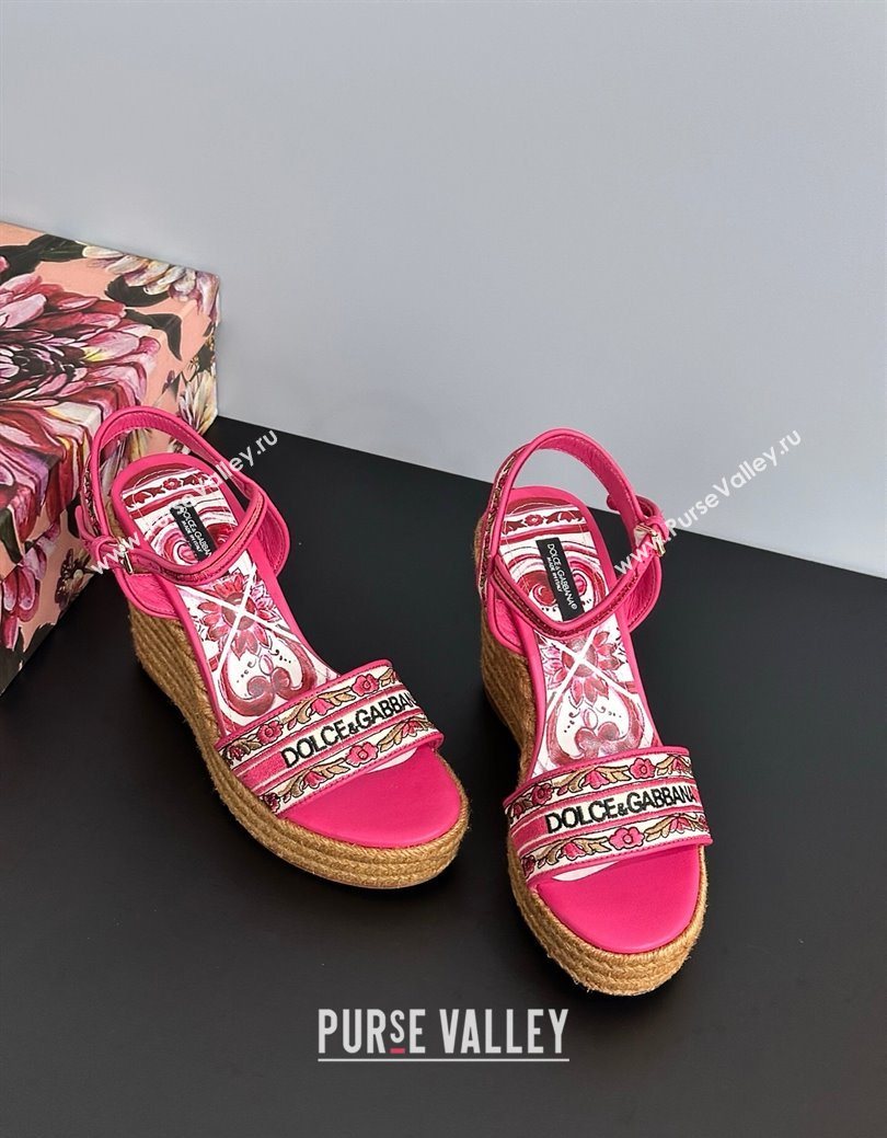 Dolce Gabbana Wedge Sandals 9cm in Majolica Embroidery Pink 2025 (MD-250825132)