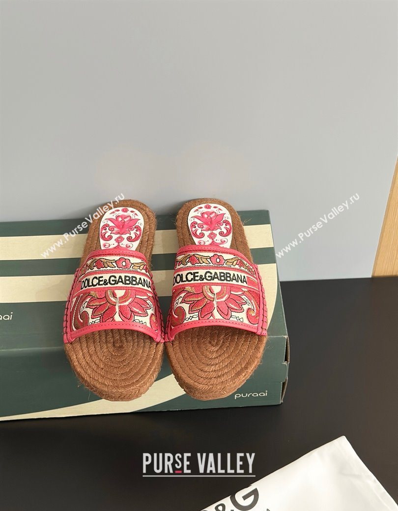 Dolce Gabbana Espadrille Flat Sliders Sandal in Majolica Embroidery Pink 2025 (MD-250825136)
