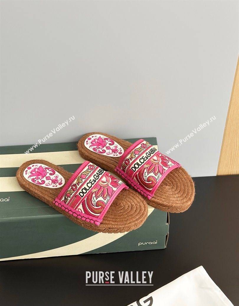 Dolce Gabbana Espadrille Flat Sliders Sandal in Majolica Embroidery Pink 2025 (MD-250825136)