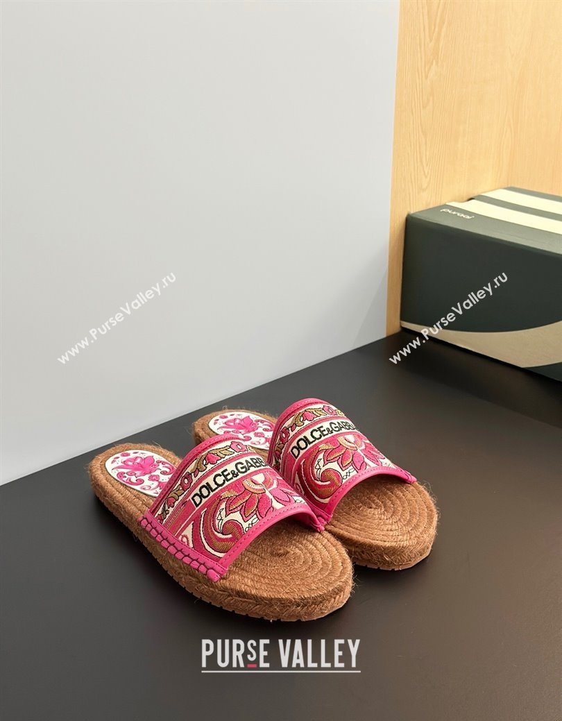 Dolce Gabbana Espadrille Flat Sliders Sandal in Majolica Embroidery Pink 2025 (MD-250825136)