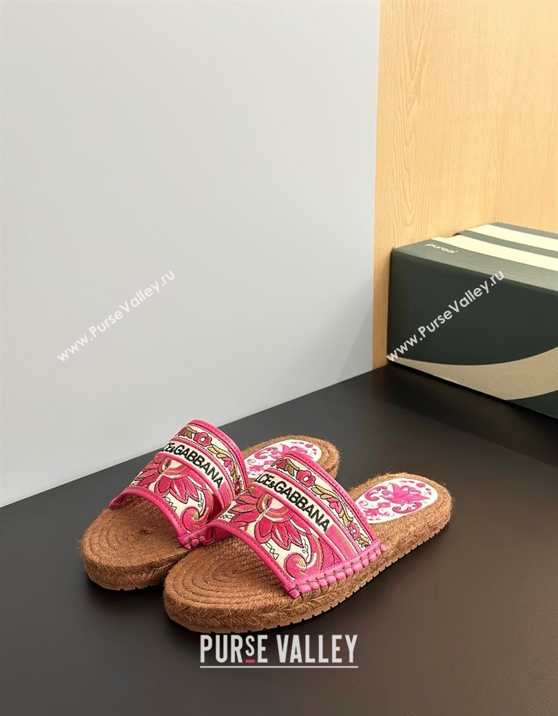 Dolce Gabbana Espadrille Flat Sliders Sandal in Majolica Embroidery Pink 2025 (MD-250825136)