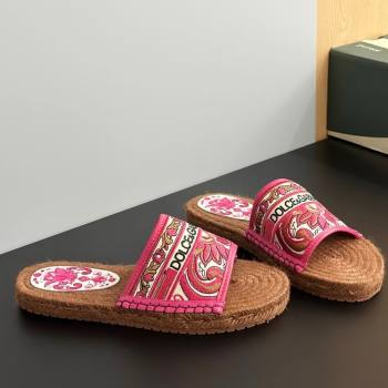 Dolce Gabbana Espadrille Flat Sliders Sandal in Majolica Embroidery Pink 2025 (MD-250825136)