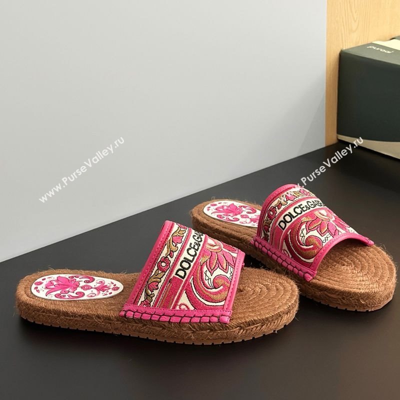 Dolce Gabbana Espadrille Flat Sliders Sandal in Majolica Embroidery Pink 2025 (MD-250825136)