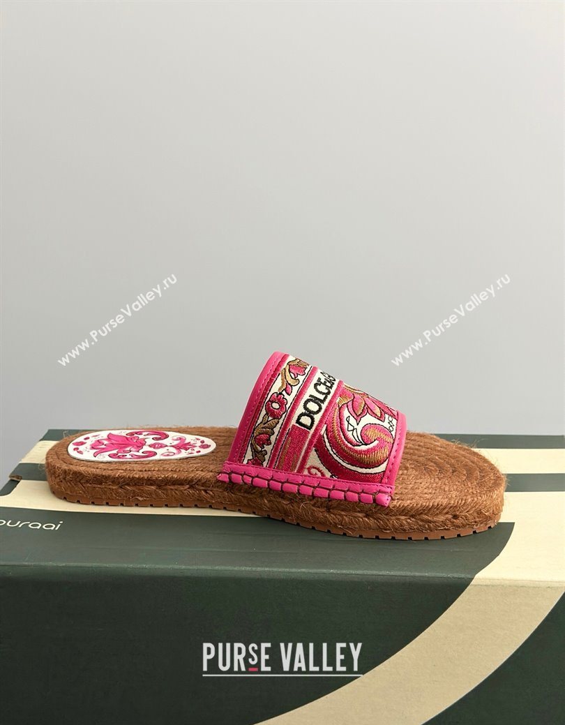 Dolce Gabbana Espadrille Flat Sliders Sandal in Majolica Embroidery Pink 2025 (MD-250825136)