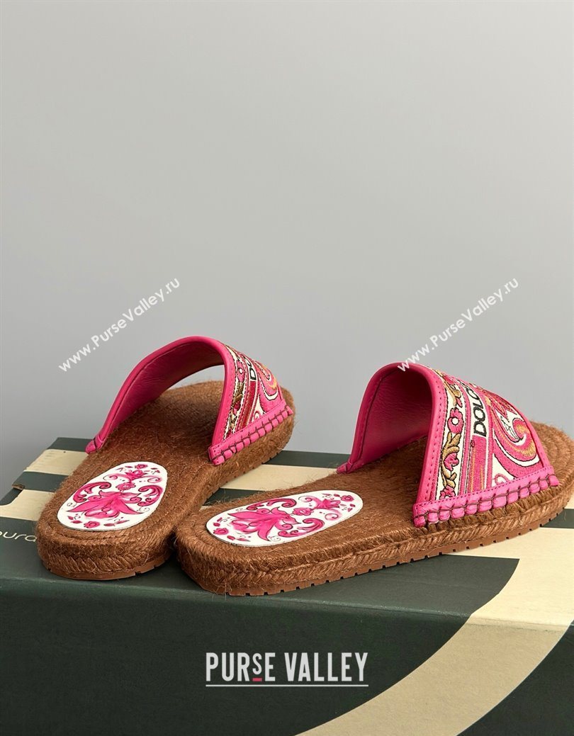 Dolce Gabbana Espadrille Flat Sliders Sandal in Majolica Embroidery Pink 2025 (MD-250825136)